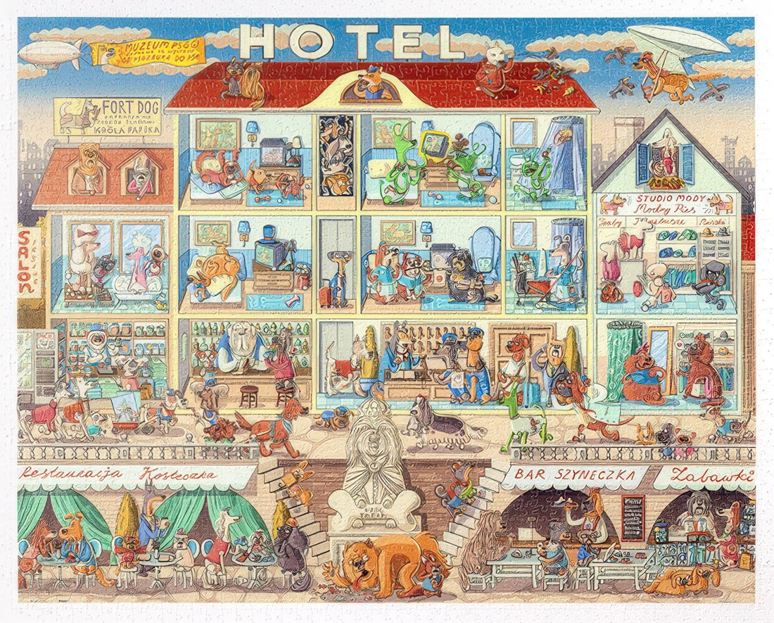 pintoo-h3660-nikola-kucharska---dog-city-picture-book-series---lazy-hotel-2000-pieces-jigsaw-puzzle