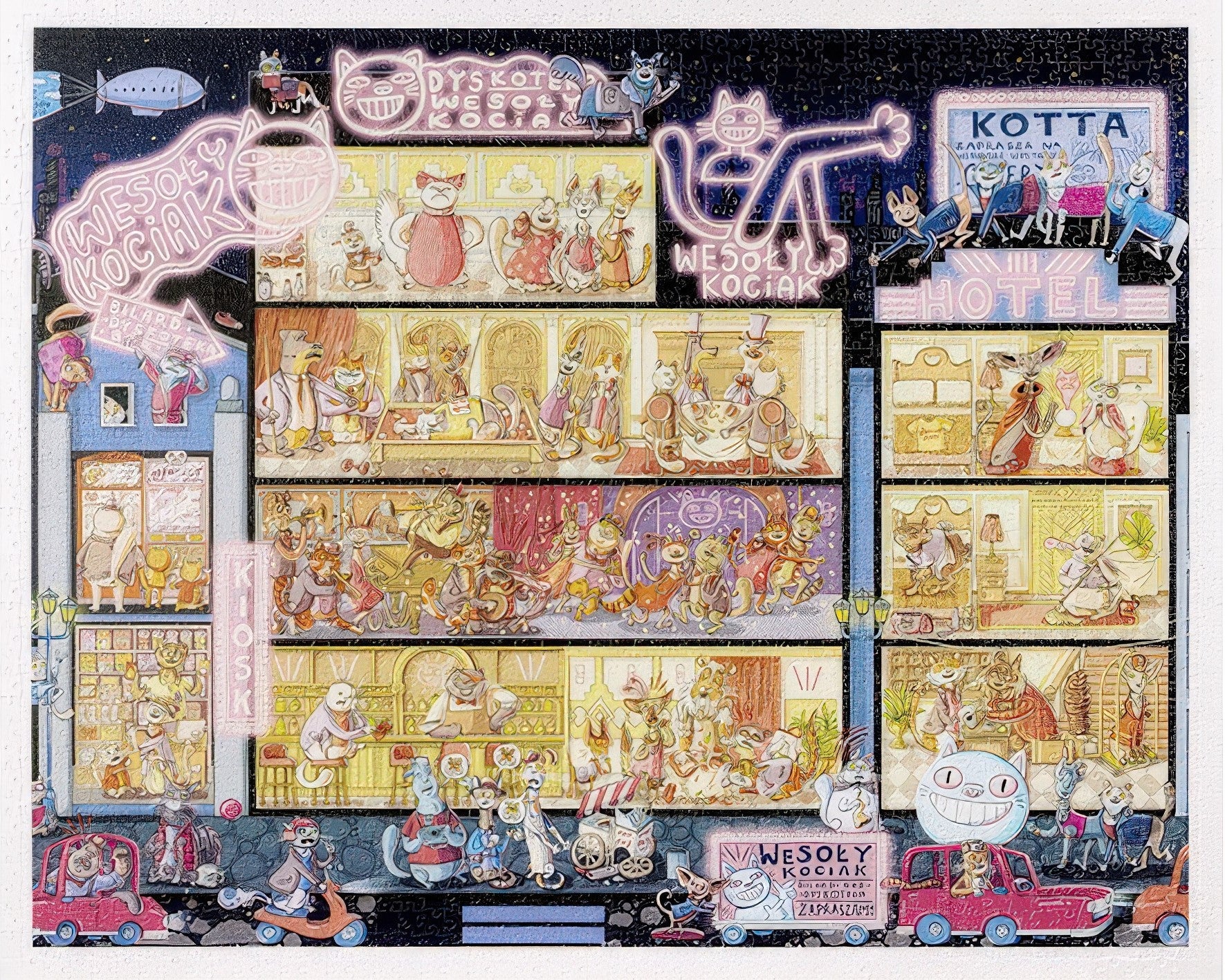 pintoo-h3661-nikola-kucharska---cat-city-picture-book-series---sleepless-hotel-2000-pieces-jigsaw-puzzle