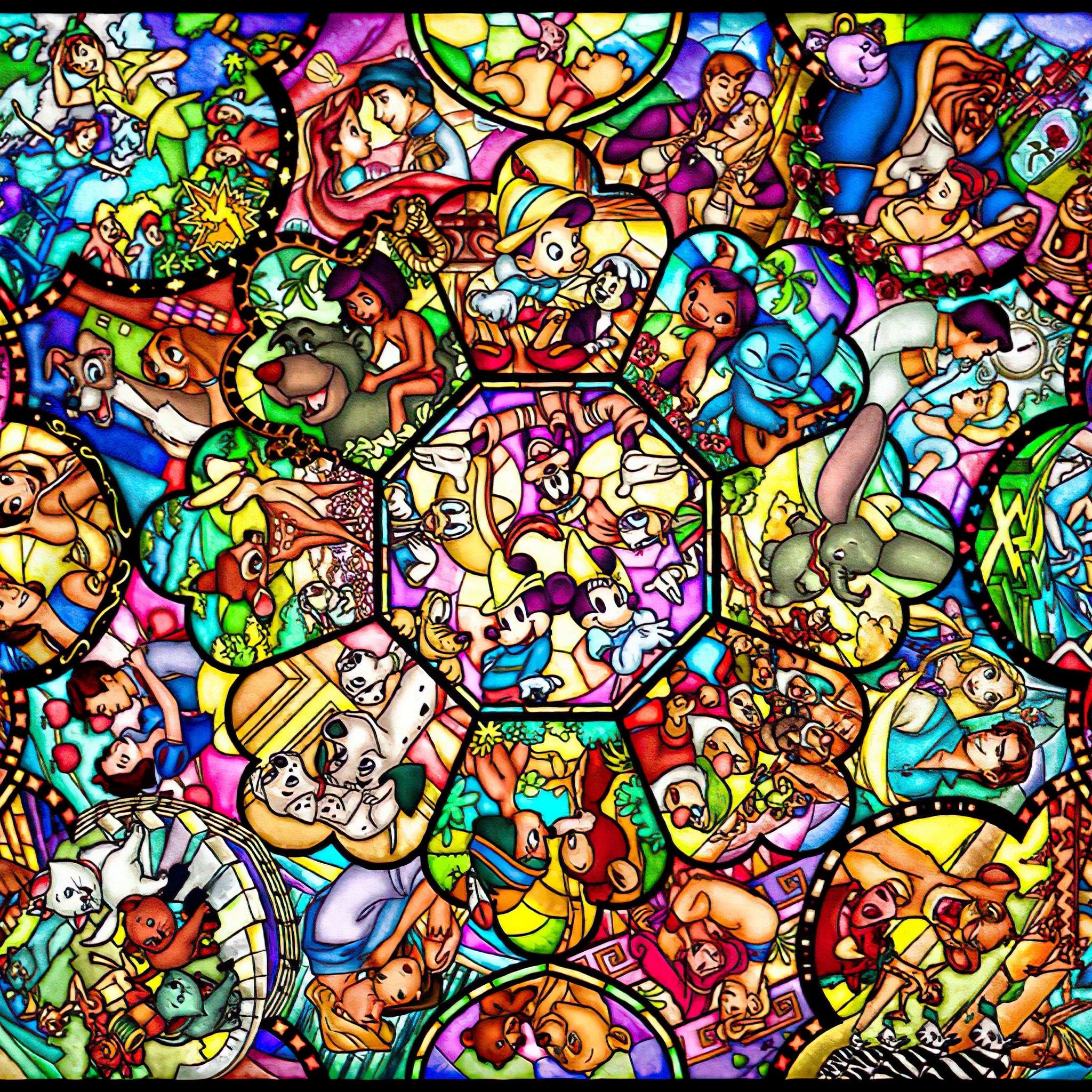 Tenyo • Disney • All-Star Stained Glass　1000 PCS　Crystal　Jigsaw Puzzle