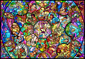 Tenyo • Disney • All-Star Stained Glass　1000 PCS　Crystal　Jigsaw Puzzle